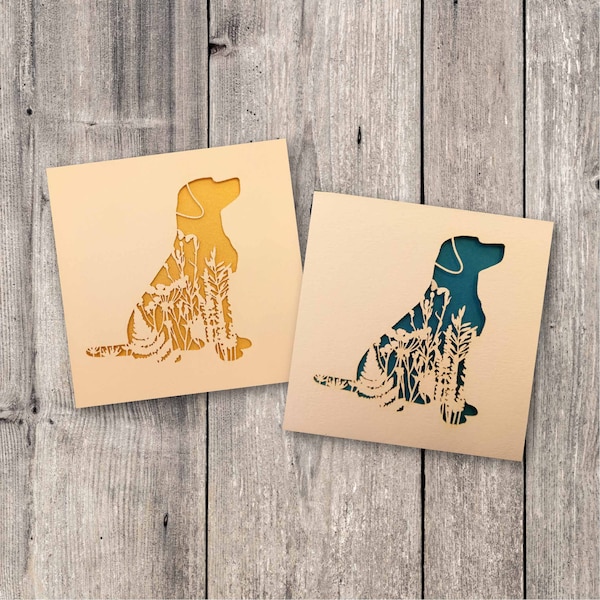 Laser Cut Labrador Greetings Card, Flower Design