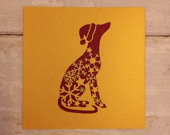 Tarjeta navideña de whippet, galgo, saluki y lebrel: diseño festivo cortado con láser