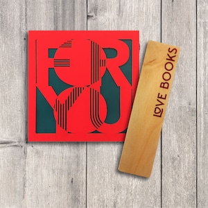 Love Books Geschenk-Set // Grußkarte und Holz-Lesezeichen, Laser geschnitten, handgemacht, leere Karte, Papierschnitt-Karte