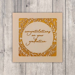 Floral Graduation greetings card // Botanical design, Blank card, Handmade, Laser cut, Papercut card