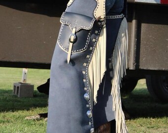 Handmade Suede Leather Chaps – Western Rodeo Cowboy Gear with Fringe | Genuine Cowhide Leather