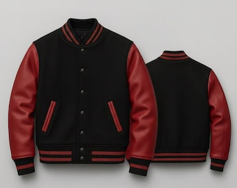 Handmade Men’s Varsity Jacket | Classic Wool & Leather Sleeve Letterman Jacket | Custom College Bomber Style