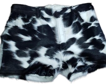 Handmade Cowhide Hair-On Leather Shorts – Western Boho Festival Outfit, Rustic Cowboy Rodeo Wear