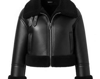 Women's Black Shearling Bomber Jacket | Genuine Sheepskin Aviator Coat