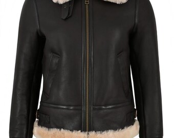 Women’s B3 Genuine Cowhide Leather Jacket – Real Shearling Fur Aviator RAF Flying Jacket
