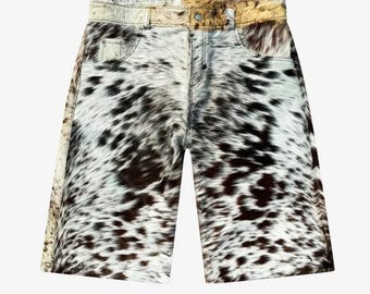 Handmade Cowhide Hair-On Leather Shorts – Western Festival Cowboy Rustic Rodeo Style Genuine Hide Leather