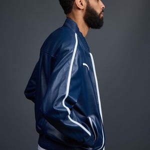 Men's Brayden Leather Track Suit [Navy/White] Sweatsuit Genuine lambskin leather image 6
