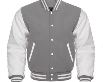 Wool Varsity Jacket | Cowhide Leather Sleeves, Classic Bomber