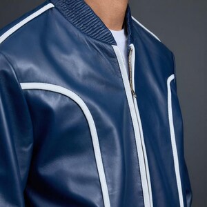 Men's Brayden Leather Track Suit [Navy/White] Sweatsuit Genuine lambskin leather image 5