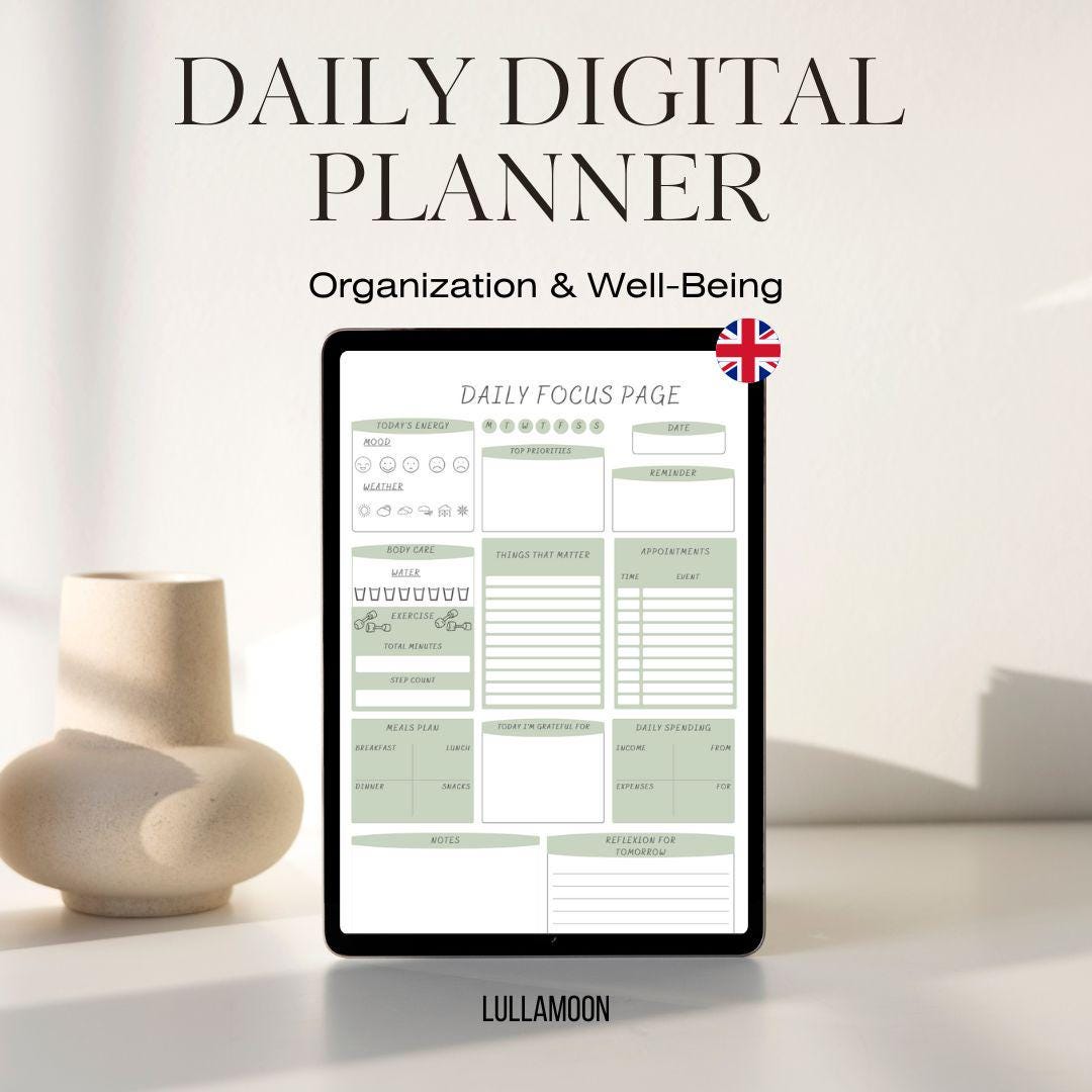 Daily Digital Planner PDF | Printable & Tablet Planner | A4 US Letter ...
