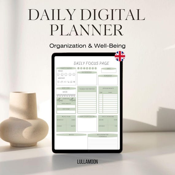 Daily Digital Planner PDF | Printable & Tablet Planner | A4 US Letter | Minimal Wellness | Organization and Self Care