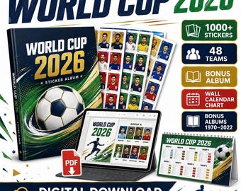 World Cup 2026 Sticker Album PDF | 48 Teams | 1000+ Stickers | Printable Soccer Collection | Digital Football Cards | Instant Download