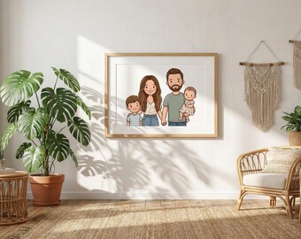 Custom Cartoon Portrait From Photo, Personalized Family & Pet Art, Digital Download, Mothers Day Gift