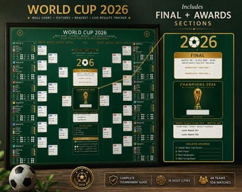World Cup 2026 Schedule Calendar Poster, Calendar World Cup Printable Bracket, Soccer Fixtures Wall Chart, Football Match Tracker SVG PDF