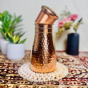 100% Pure Hammered Copper Jar: Glossy Copper Water Pot, Sugar Storage Container