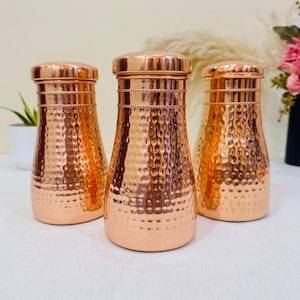 100% Pure Hammered Copper Jar: Glossy Copper Water Pot, Sugar Storage Container