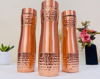 100% Pure Copper Water Bottle - Hammered Design - Ayurvedic Drinkware for Health & Wellness