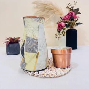 100% Pure Copper Meena Print Bottle Sugar Pot 900ml - Ayurvedic Copper Drinking Bottle