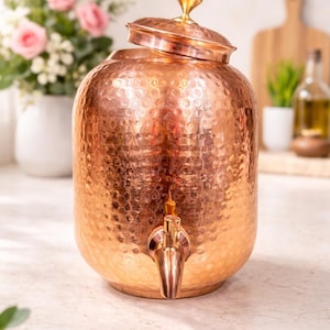 4L Pure Copper Water Dispenser Hand Hammered Indian Copper Home Studio Office Pot