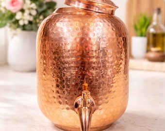 4L Pure Copper Water Dispenser Hand Hammered Indian Copper Home Studio Office Pot