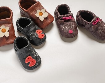 Minimalist Leather Baby Moccasins, Handmade Barefoot Shoes