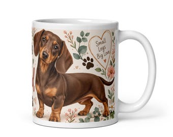 Tazza da caffè con bassotto – Regalo floreale per gli amanti dei cani bassotto (325 ml)