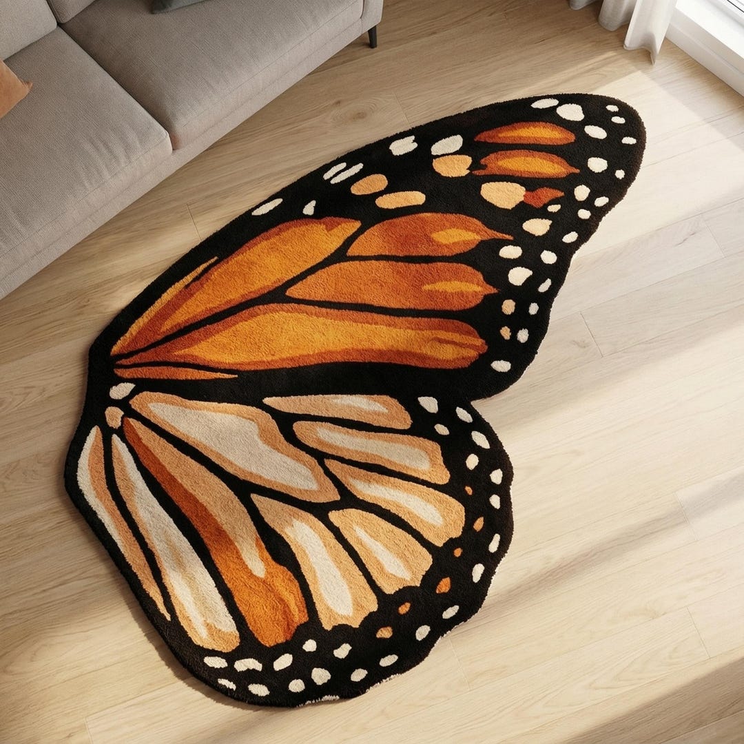 Butterfly Shape Wool Rug | Monarch Wing Area Rug | Hand-tufted Nature ...