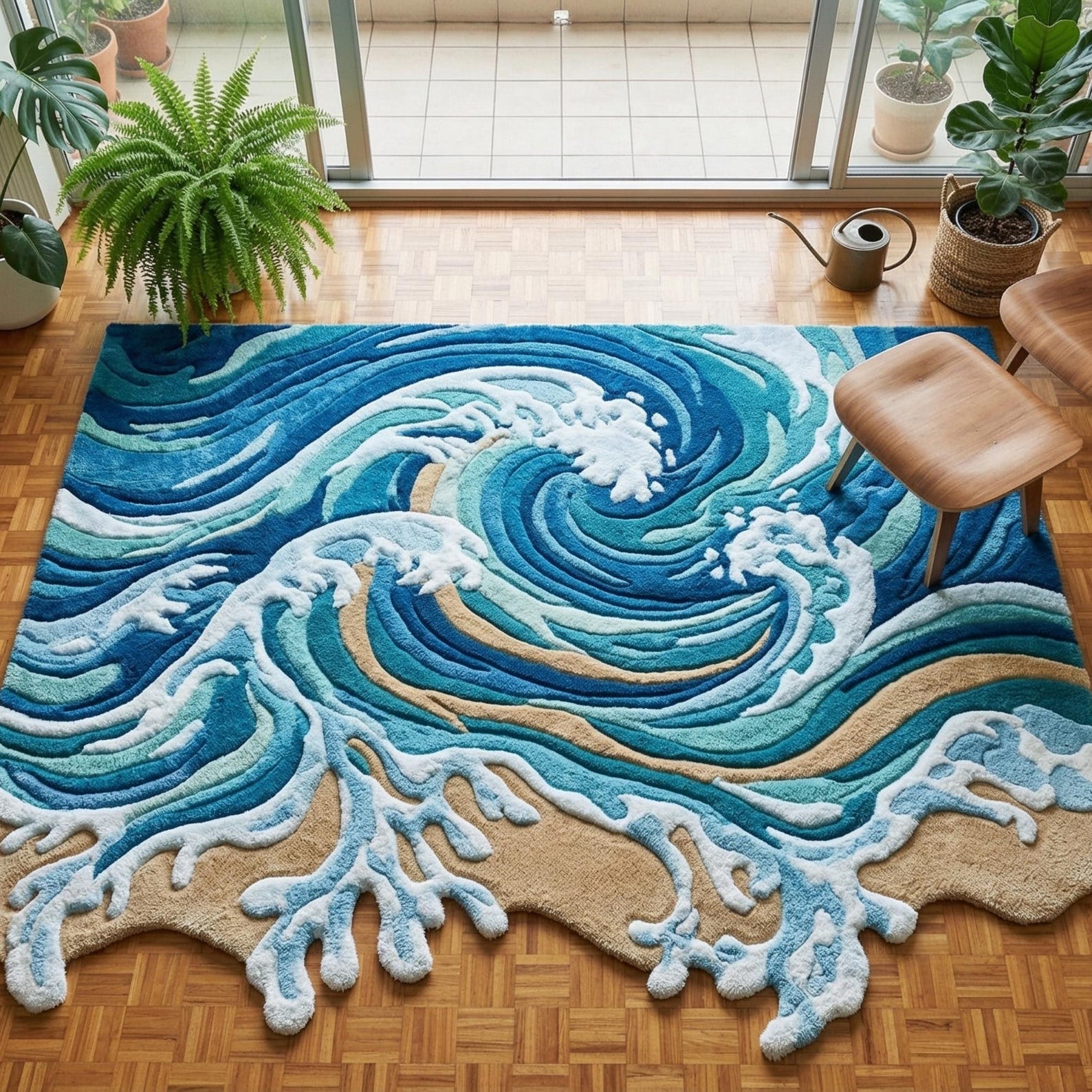 Hand-Tufted Wool Ocean Wave Rug