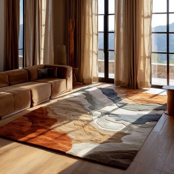 Abstract Earth Tone Area Rug, Organic Modern Rug, Neutral Contemporary Carpet, Artistic Living Room Rug