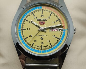 Classic yellow & Silver Seiko 5 refurbished- The Ultimate Executive Men’s Watch