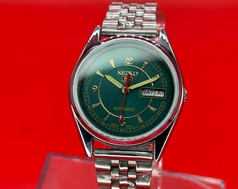 Refurbished Vintage seiko 5  green dial stainless steel japan made Men's wrist watch