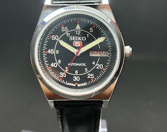 Japan Vintage seiko 5 refurbished black dial stainless steel made Men's wrist watch