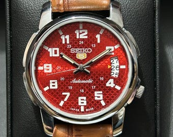 Classic red & Silver Seiko 5 refurbished- The Ultimate Executive Men’s Watch