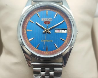 Classic blue & Silver Seiko 5 refurbished- The Ultimate Executive Men’s Watch