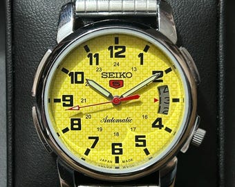 Classic yellow & Silver Seiko 5 refurbished- The Ultimate Executive Men’s Watch