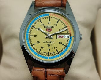 Classic yellow & Silver Seiko 5 refurbished- The Ultimate Executive Men’s Watch