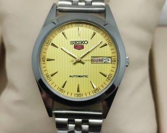 Classic yellow & Silver Seiko 5 refurbished- The Ultimate Executive Men’s Watch