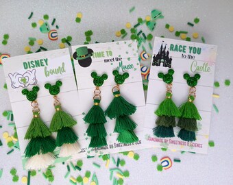 Mickey Mouse Tassel Earrings | Disney Jewelry | Disney Earrings | St. Patrick's Disney | Tassel Patty's Day Earrings | Disney Reveal Gift |