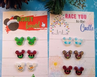 Mickey Christmas Earrings | Disney Jewelry | Disney Earrings | Resin Earrings | Christmas | Disney Reveal Gift | Stud Earrings