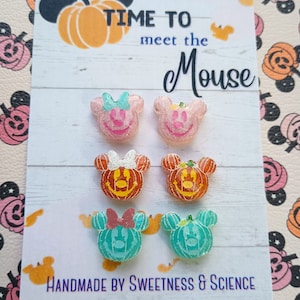 Mickey & Minnie Pumpkin Halloween Earring| Disney Jewelry | Disney Earrings | Minnie Earrings | Halloween Earrings | Mickey Glitter Earrings