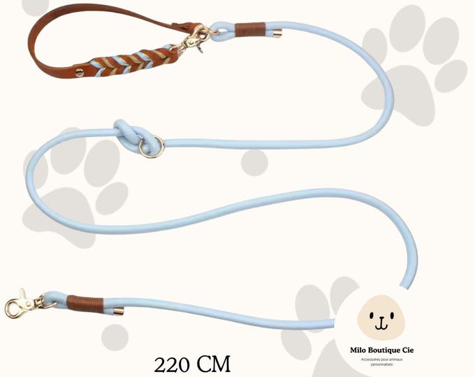 Featured listing image: Genuine leather dog leashes, multifunctional, hand-woven in nylon, long and short