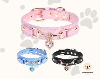 Sparkling rhinestone pet collar, heart-shaped jewelry, dog collar, comfortable, leather, adjustable
