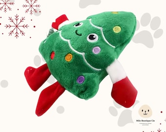 Festive plush dog toy, Christmas tree, durable polyester chew toy for small breeds, interactive pet game