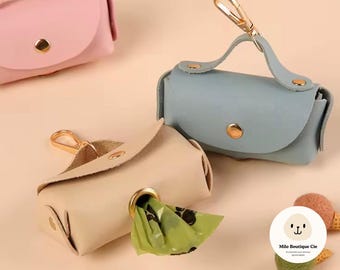 Leather dog poop bag holder dispenser for leash, bag dispenser, outdoor dog bag holder