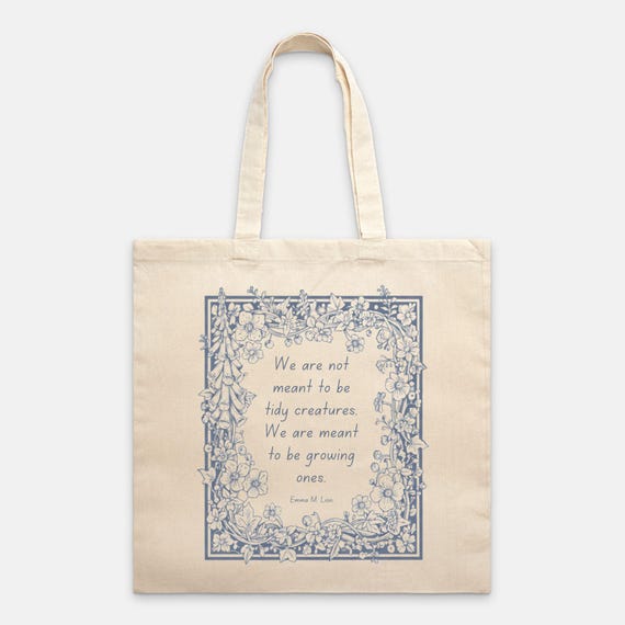 Emma M Lion Quote Tote Bag | Book Lover Gift | Floral