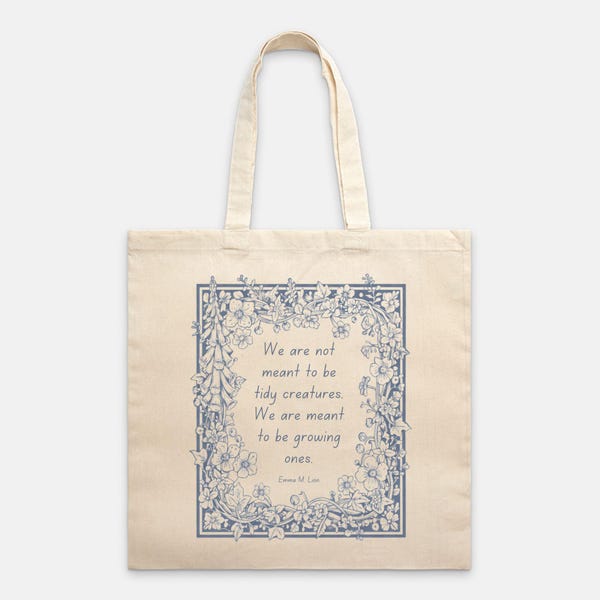 Bolsa de mano con cita de Emma M Lion / Regalo para amantes de los libros / Floral