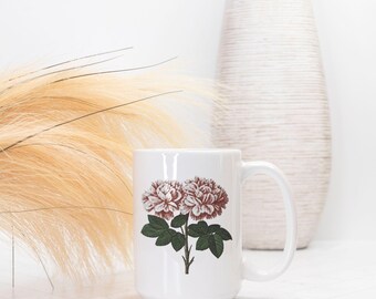 tasse en céramique florale vintage | Série Emma M. Lion | Citation encourageante, 15 oz (va au lave-vaisselle)