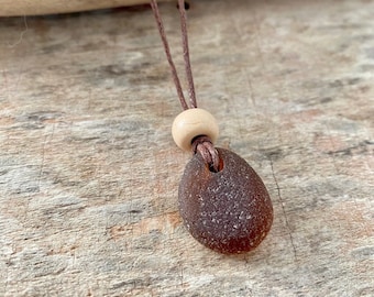 Brown Sea Glass Necklace - Adjustable - Unisex