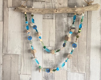 Driftwood Wall Hanging with sea glass, shells and wooden beads