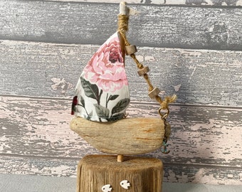 Driftwood Sailing Boat Rustic Coastal Decor